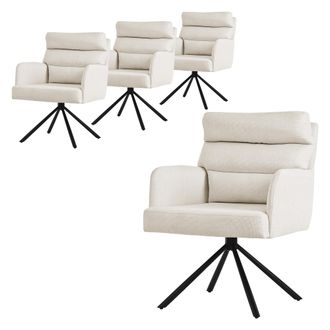 ML Design Ml-design - 4x Silla De Comedor Giratoria, Beige Asiento De Cocina Con Respaldo Extra&iacute;ble Y Reposabrazos Dise&ntilde;o Ergon&oacute;mico Mueble Tapizado Con Funda D