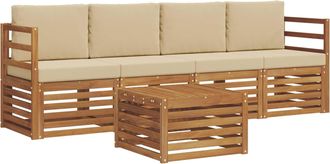 vidaXL Conjunto De Sof&aacute;s De Exterior 5 Uds. Natural Y Beige Vidaxl