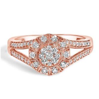 House of Brilliance 14K Gold Over Silver 1/2 Ctw Diamond Halo Cluster Cocktail Ring in Rose Gold Over Silver at Nordstrom, Size 6