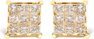 House of Brilliance 14K Yellow Gold 1 1/2 Cttw Princess-Cut Diamond Square Stud Earrings at Nordstrom