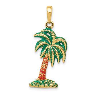 Diamond2Deal 14k Yellow Gold Enameled Palm Tree Pendant