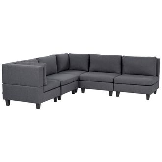 Beliani Sof&aacute; Modular Esquinero Moderno 5 Plazas Tapizado Tela Patas Negras Respaldo Acolchado Derecho Gris Oscuro Unstad
