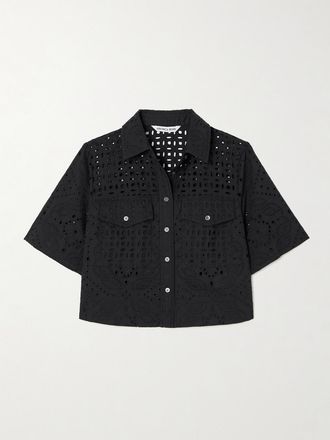 Veronica Beard Camicia Cropped In Pizzo Sangallo Di Cotone Spruce - Nero