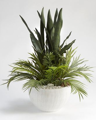 D&W Silks Inc Mother In Lawfts Tounge With Palm Fronds In White Bowl