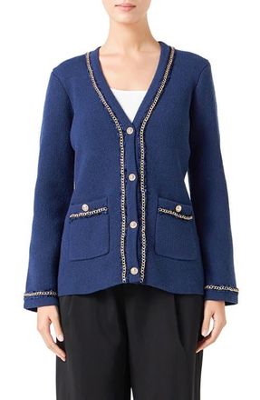 endless rose Trim Detail Cardigan in Navy at Nordstrom, Size X-Small