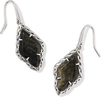 Kendra Scott Adeline Drop Womens Earrings Earring Vintage Silver Golden Obsidian, Brass