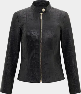 Gorski Select Leather Croc-Embossed Zip Jacket