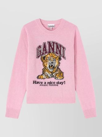 Ganni graphic print long sleeve crew neck sweater