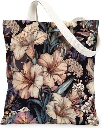 Generic Spring Aesthetic Gladiolus Canvas Tote Bag for Shopping 13x15, Retro Flower Garden Reusable Grocery Print Bag for Women, Floral Wildflower Beach Aesth