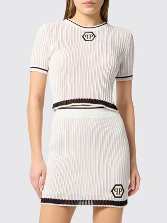 Philipp Plein Top crop in maglia di misto cotone PP