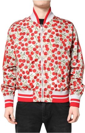 Dolce & Gabbana Kersenprint Rits Bomberjack Logo - Heren - Bomber jackets - Veelkleurig - XL - Katoen - Jassen