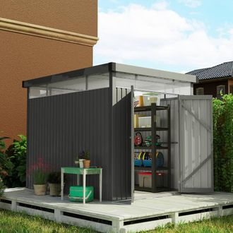 OUTSUNNY 5.3 x 8.5ft Galvanised Steel Garden Shed with Roof Windows in Dark Grey