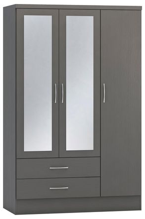 Seconique Nevada 3 Door 2 Drawer Mirrored Wardrobe in Dark Grey