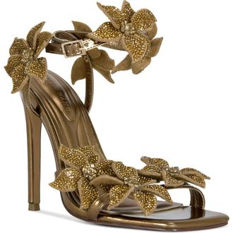 Azalea Wang Romi Floral Ankle Strap Sandal in Bronze at Nordstrom, Size 8