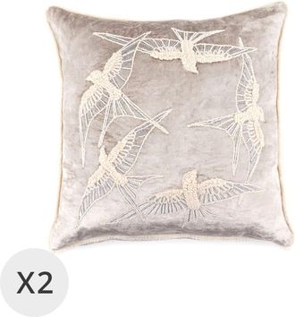 Moycor Set 2 cojines terciopelo pájaros 45 x 45 cm