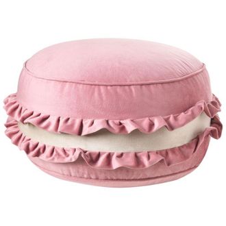 Beliani Pouffe Pink Velvet 50 x 50 x 30 cm Macaron Pouffe Round Decorative Seat Modern Style Living Room Bedroom LADUREE