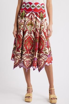 Farm Rio Odara Scallop Midi Skirt in Red at Nordstrom, Size X-Large