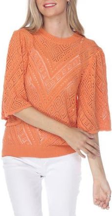 Rain + Rose Three-Quarter Sleeve Open Stitch Top in Orange at Nordstrom Rack, Size X-Large