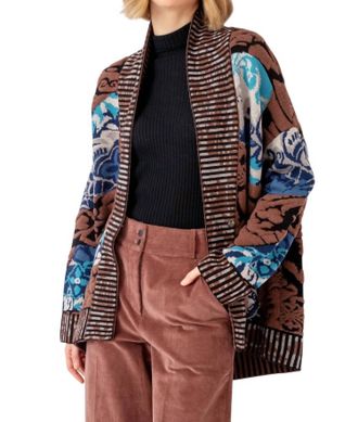 Ivko Jacquard Cocoon Coatigan In Brown/black