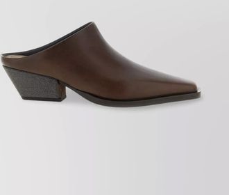 Brunello Cucinelli luxe block heel leather mules
