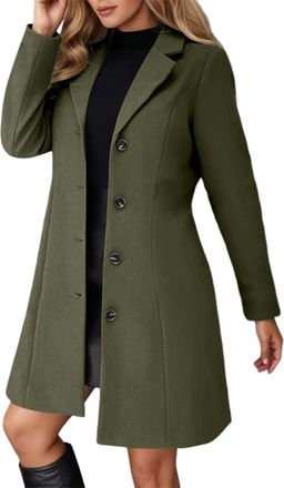 Generic Womens Winter Wool Coat Elegant Long Single Breasted Trench Coat Fall Classic Solid Color Lapel Collar Windbreaker Jacket for Women Mid Length Warm Wo