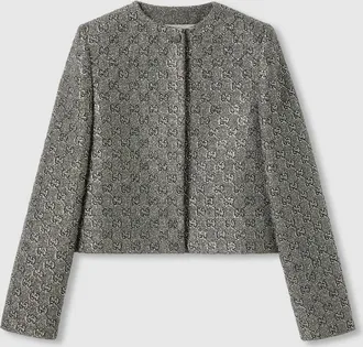 Gucci Embroidered GG Wool Tweed Jacket, Grey, Ready-to-wear