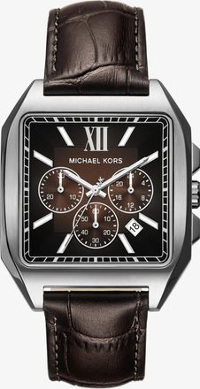 Michael Kors Oversized Hayes Silver-Tone and Crocodile Embossed Leather Watch