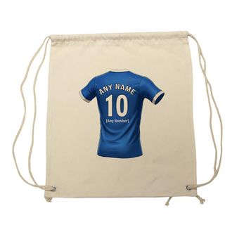 Unigift Personalised Gift - Ipswich Fan Drawstring Gym Bag (Blue Football Jersey Design) Custom Name - Suffolk IP1 Club