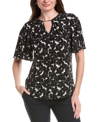 Anne Klein Pleat Neck Bell Sleeve Top