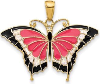 Diamond2Deal 14k Yellow Gold Pink Enameled Butterfly Pendant