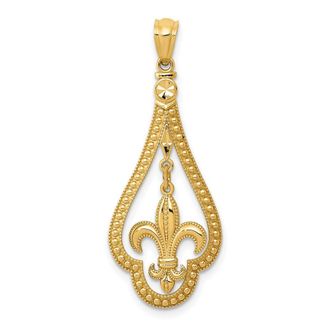 Diamond2Deal 14k Yellow Gold Diamond-cut Polished Fleur de Lis Dangle Pendant