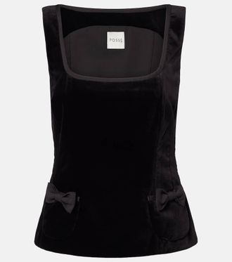 Poss&eacute; Quincy bow-detail cotton velvet top