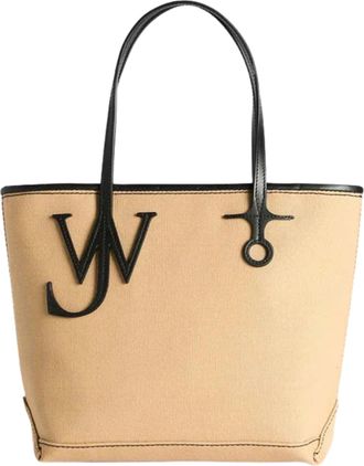 J.W.Anderson Beige Black Small Anchor Canvas Leather-Trim Tote Bag