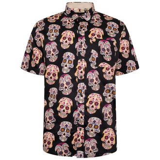 KAM Ghost Skull Print Shirt Short Sleeve Pocket Casual Mens Plus Size 6052 (UK, Alpha, 5XL, Plus, Regular, Black)