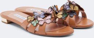 Aquazzura Papillon appliqu&eacute; leather slides