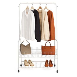 Relaxdays Relaxdays mobile coat rack with wheels, 2 shelves, clothes rail, coat hooks, HWD 165 x 90 x 30 cm, white wardrobe