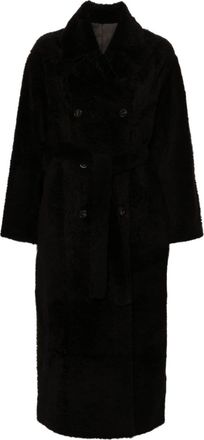 Yves Salomon double-breasted coatq - women - Lamb Fur - 40 - Black