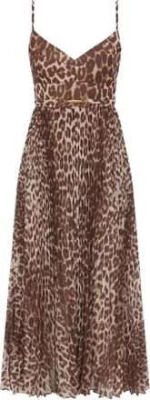 Zimmermann Abito midi Sunray plissettato - Dames - Casual kleedjes - Bruin - M - Kleedjes