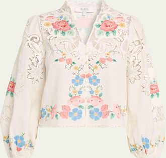 Sea New York Astrid Floral Embroidered Blouse