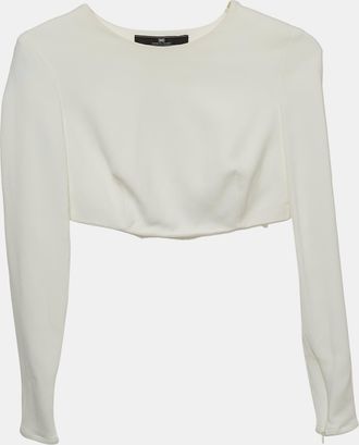 Elisabetta Franchi Off-White Crepe Long Sleeve Crop Top