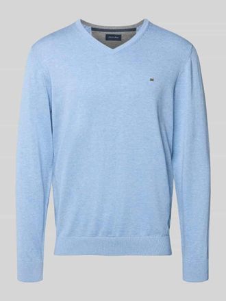 Christian Berg Strickpullover mit V-Ausschnitt in Hellblau Melange, Gr&ouml;&szlig;e L
