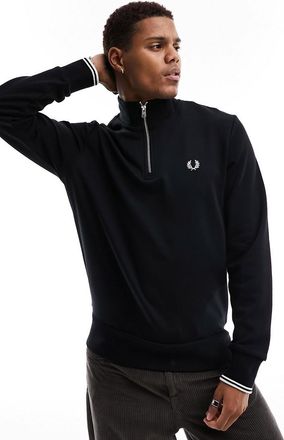 Fred Perry Felpa nera con zip corta-Nero