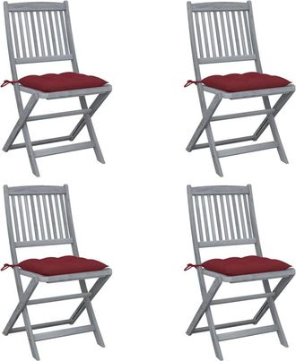 vidaXL Sillas Plegables (4 Unidades) Con Cojines, De Madera Maciza De Acacia. Vidaxl