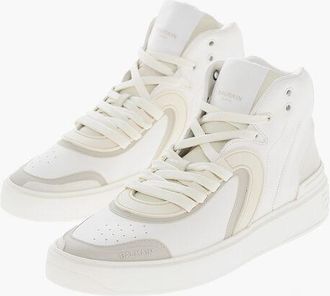 Balmain Solid Color Leather SKATE High-Top Sneakers With Suede Detai size 42
