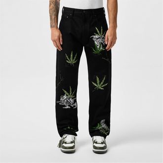 Off-white Mens Off White Skate Five Pocket Skinny Jeans in Black Green - Size 34W/32L