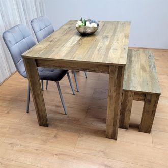 Kosy Koala Dining Table Set for 4 Modern Table with 2 Velvet Chairs & 1 Bench Dining Room Furniture in Brown