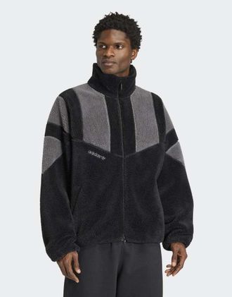 adidas Originals Adicolor - Top sportivo in pile nero a blocchi