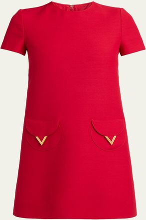 Valentino Garavani V-Logo Pocket Short-Sleeve Crepe Mini Dress