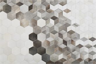 Beliani Alfombra De Piel De Vaca Gris 140 X 200 Cm Estilo Patchwork Patr&oacute;n Geom&eacute;trico Sason