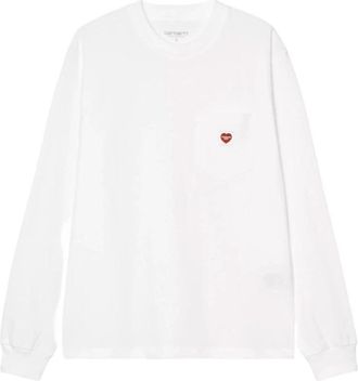Carhartt Work in Progress Long Sleeve Pocket Small Heart T-Shirt - Heren - Longsleeves - Wit - S - Katoen - Tops